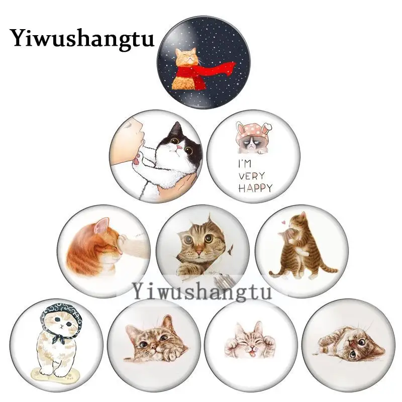 Круглый стеклянный кабошон ZB0543 для домашних животных сопровождается кошкой