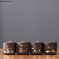 chinese style purple sand teapot portable puer green tea sealed pot household storage tank ceramic travel tea box tea set