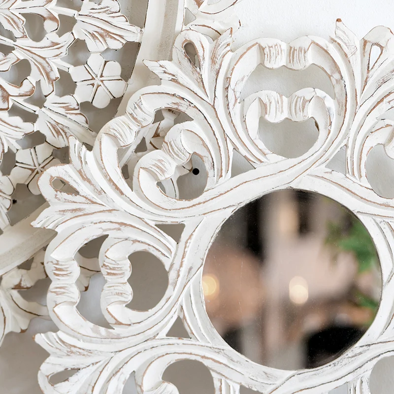 Классическое рельефное Дворцовое белое резное зеркало для макияжа спальни