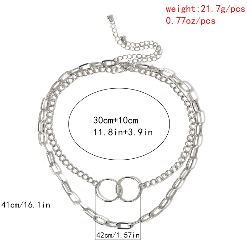

Luokey Women Doule Circle Round Necklace Silver Color Necklace Hiphop Choker Collar For Girl Ladies Party Club Jewelry Wholesale
