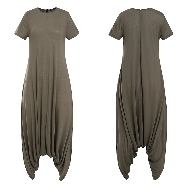 Vintage Women Drop-Crotch Rompers 2021 Celmia Short Sleeve Asymmetrical Jumpsuits Long Palazzo Zipper Casual Solid Playsuits 5XL