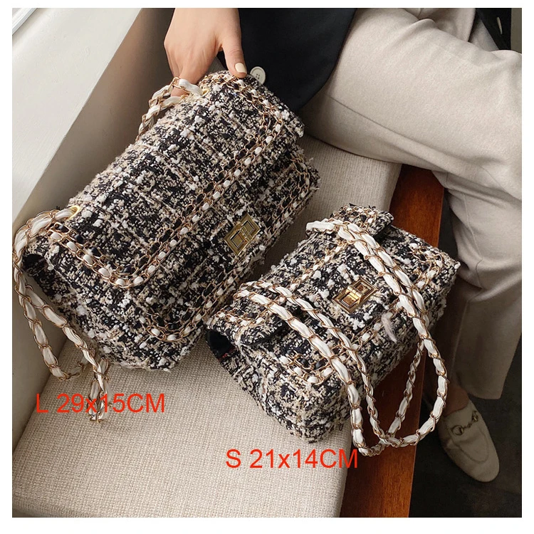 New Wool White Женская сумка, новинка, корейская модная повседневная клетчатая сумка на плечо с цепочкой, сумка через плечо, известный классический бренд, дизайнерская сумка через плечо - Цвет: New Wool White
