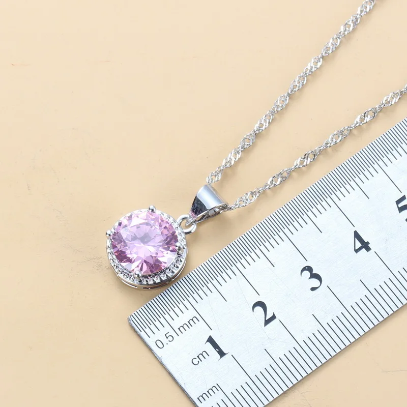 Сладкий розовый циркон Свадебный костюм серебро Цвет Круглый Ювелирные наборы