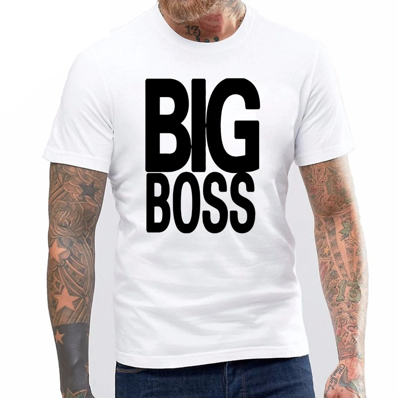 Металлический Шестерни одноцветная футболка с надписью Big Boss хлопок Для мужчин