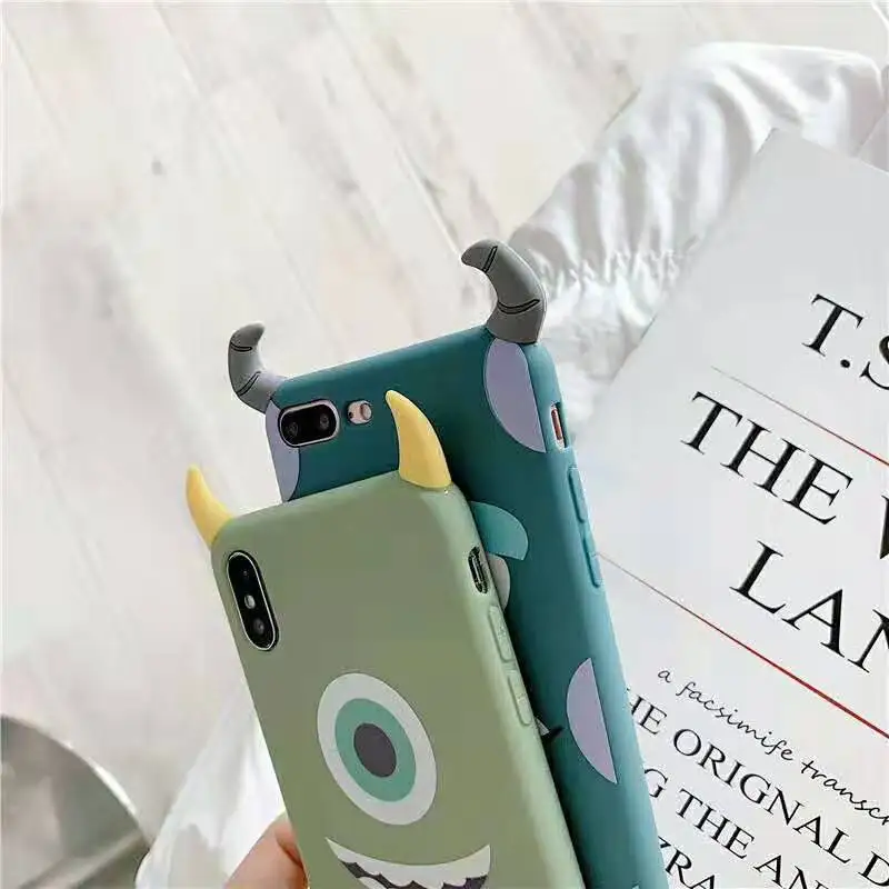 3D Cartoon One-eyed Monsters Cute ear phone case for iPhone 6 6s 7 8 plus X XS XR MAX TPU Back Cover Cool Shell Shockproof |