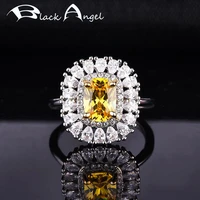 black angel large water drop luxury citrine pink gemstone women adjustable ring 925 silver wedding jewelry christmas gift