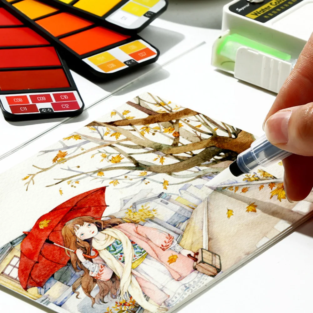 

12/18/24/36 color portable travel solid paint watercolor paint set with watercolor brush pen for painting art supplies hot sale