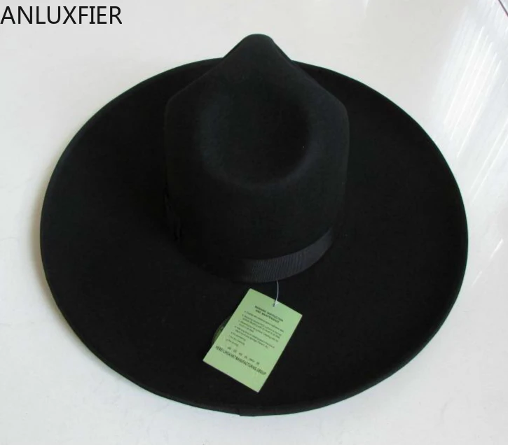 B-8127 Men's 100% Woolen Fedoras Hat Wide Brim Oversize 12cm Woolen Hat Fashion Wool Felt Fedora Woolen Cap Equestrian Hat
