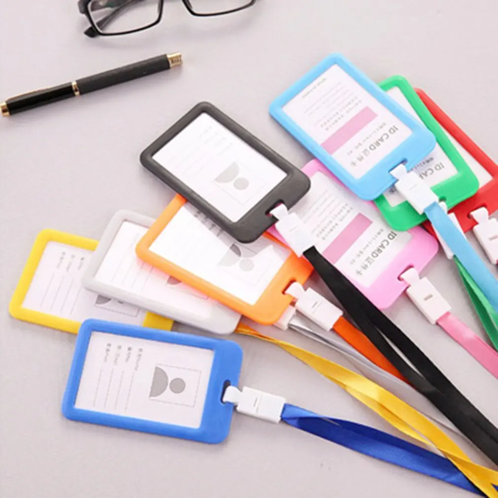 Badge Holder Portable Double-Sided Transparent Employee Plastic ID Card Name Tag Lanyard Neck Strap | Дом и сад