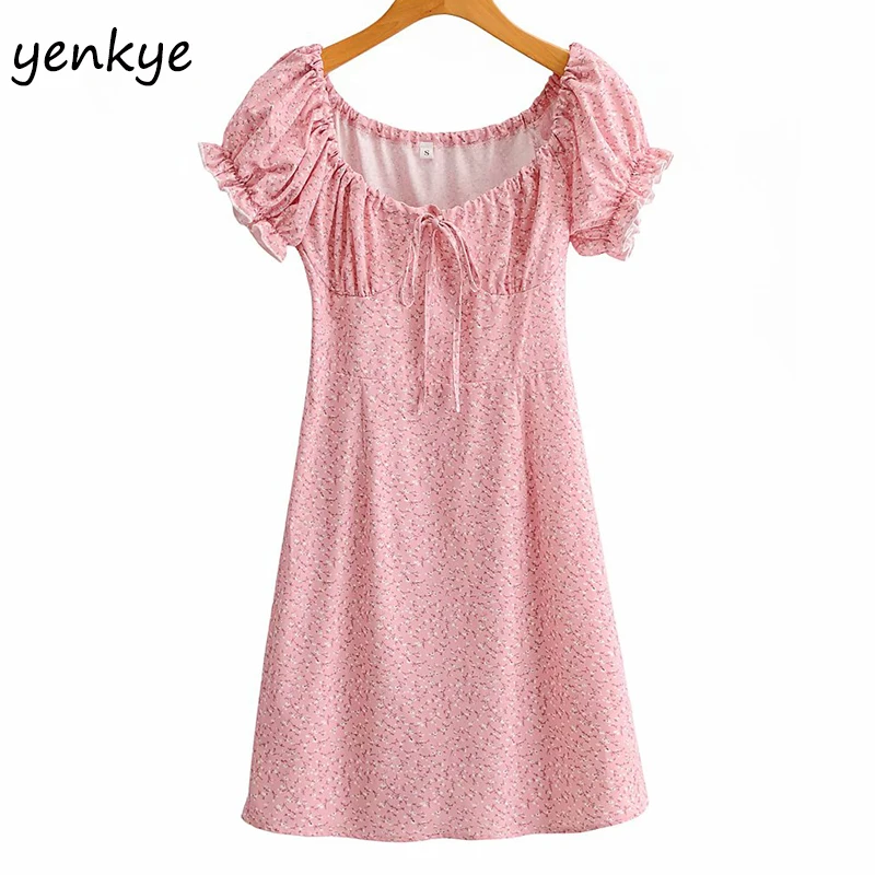 Винтажное платье с цветочным принтом женское короткое трапециевидной формы