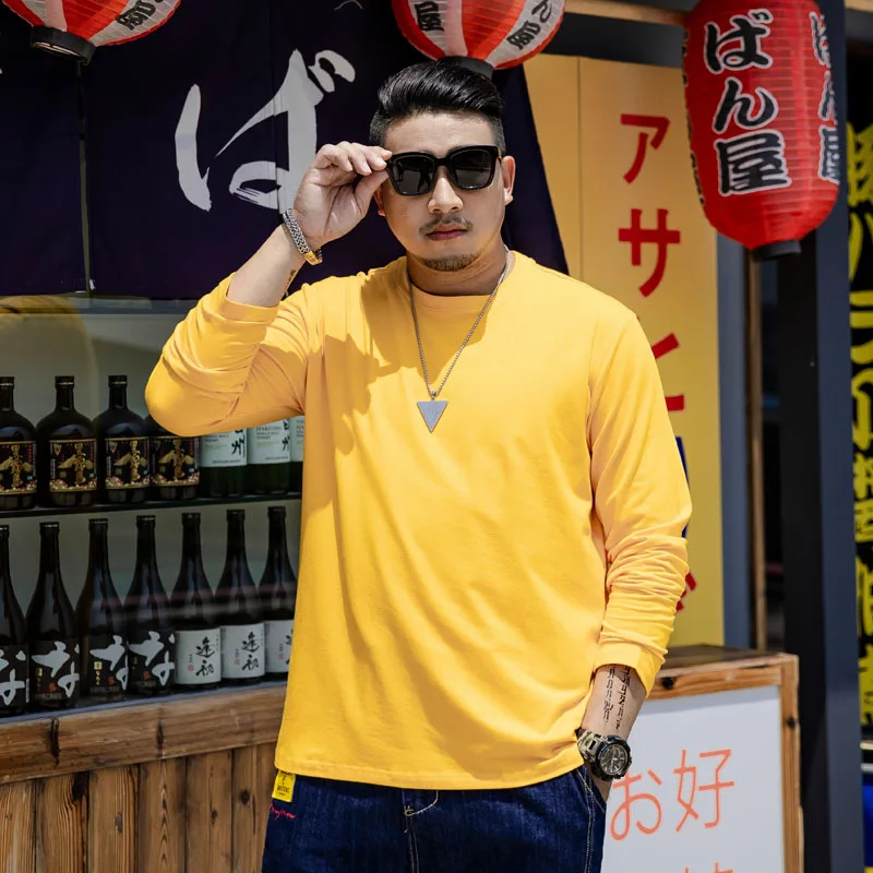 

Spring Fall T-Shirt Men's Casual Loose Long-Sleeved Bottoming Clothing Round Neck Nine Solid Colors Tees Plus Size XL-9XL