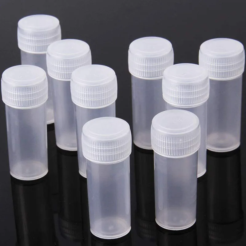 

50Pcs 5ml Plastic Bottle Sample Jar 5g Small Barrel Vials Medicine Pill Liquid Powder Capsule Storage Container Packing Bottles