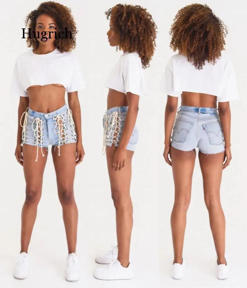 

Sexy lace denim shorts female high waist distressed tassel slim pocket shorts women fashion new clothes