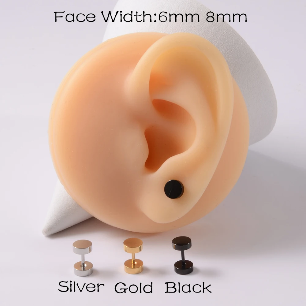

Pair Stainless Steel Fake Ear Plug Stud Stretcher Silver Black Gold Punk Fashion Earring Barbell Unisex Basic Piercing Jewelry
