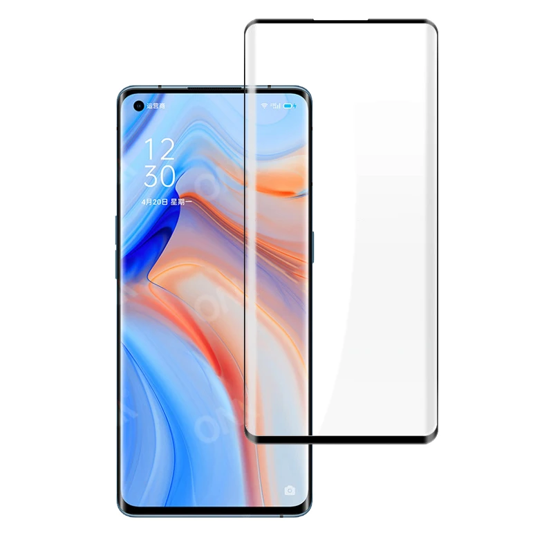 Защитное стекло Reno4 Pro 2 в 1 30D + мягкий чехол для Oppo Reno 4 5G закаленное 3 черное