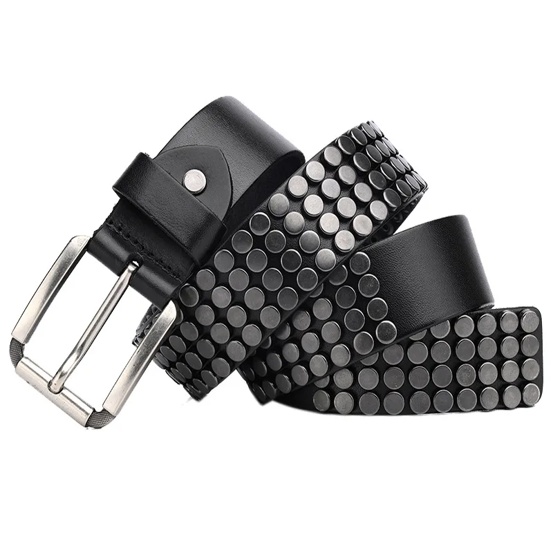 (Ta-weo) Men Fashion Punk Rivet Genuine Leather Belts, spot light luxury personality Unisex Pin Buckle Belt