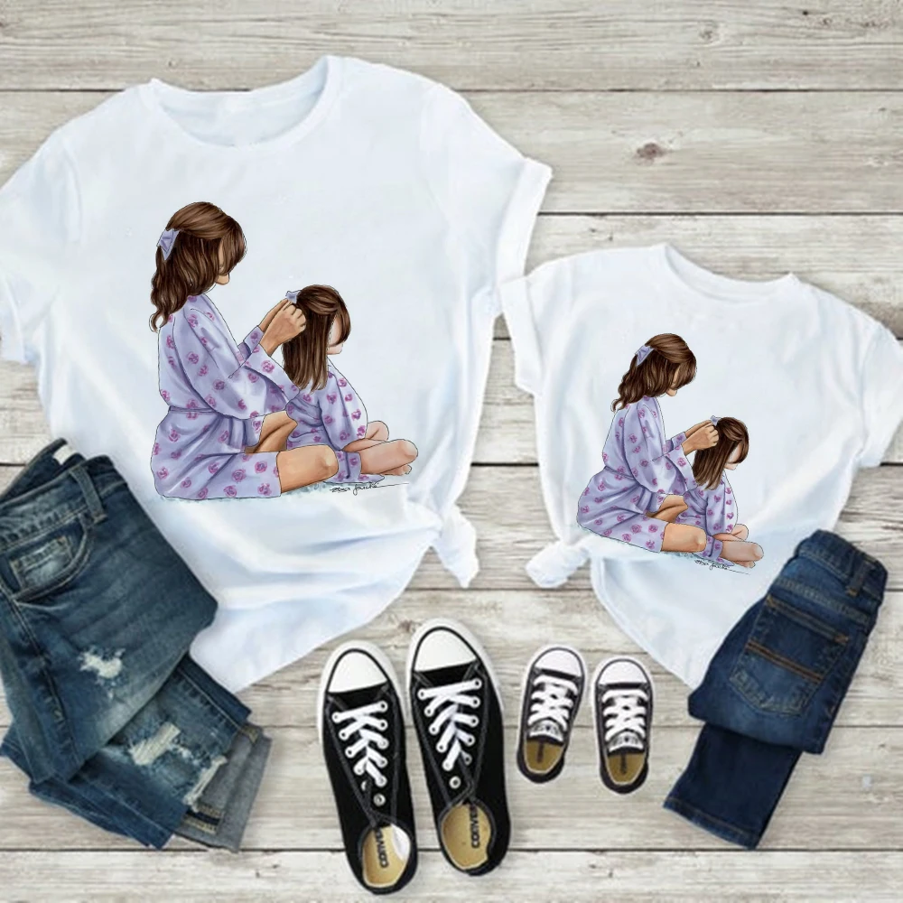 

Hipster Loose T shirt Super Mom Pretty Mama Daughter Clothes Cheap Pop Casual Baby Girl Clothes Simple Versatile Family Look