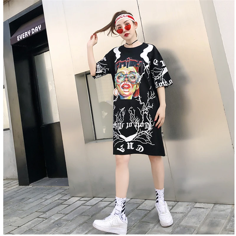 Новинка летний тренд модная футболка большого размера женские платья