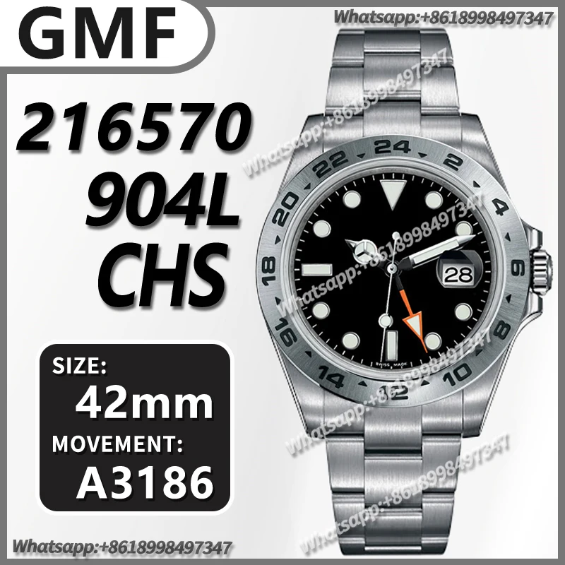 

Men's Automatic Mechanical Watch 42MM Explorer II 216570 White 904L SS GMF 1:1 Best Edition White Dial on Bracelet A3186 CHS V2