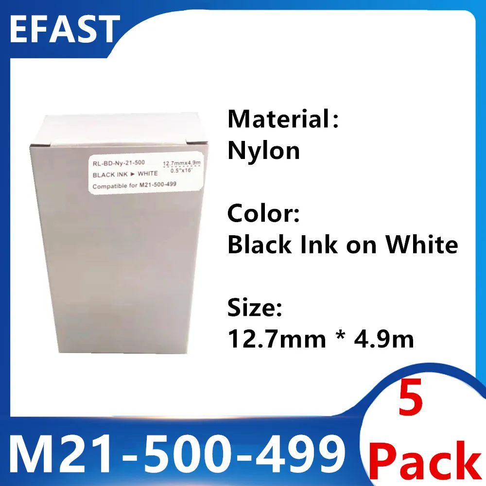 5 Pack M21 500 499 Nylon Label Ribbon For BMP21 PLUS bmp21 LAB Printer Tape Black On White M21-500-499 12.7mm * 4.9m | Компьютеры и