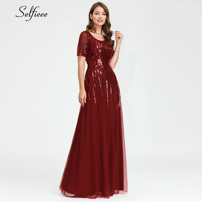 Блестящие красные платья Макси платье прямое детское с круглым вырезом