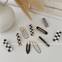 trendy new acetate hair clip plaid grid geometric barrettes korean hair accessories black white side pins for women headwear