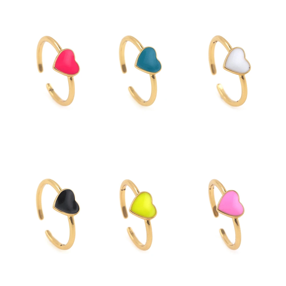 

Multicolor Romantic Couple Ring Ladies Fashion Wedding Enamel Love Heart Ring Gift Ladies Girls Party Jewelry Wholesale