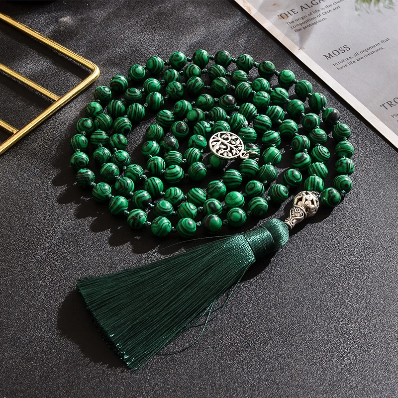 8 мм бусины из Малахита 108 Japa Mala Necklace медитация молитва йоги Четки для мужчин и