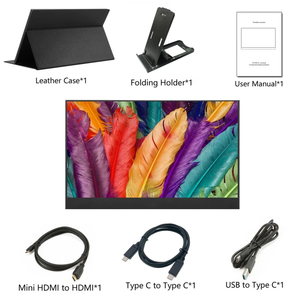구매 15.6 인치 USB 3.1 C형 스크린 휴대용 모니터, 엑스박스 화웨이 전화 게임 모니터 노트북 LCD 디스플레이 15.6