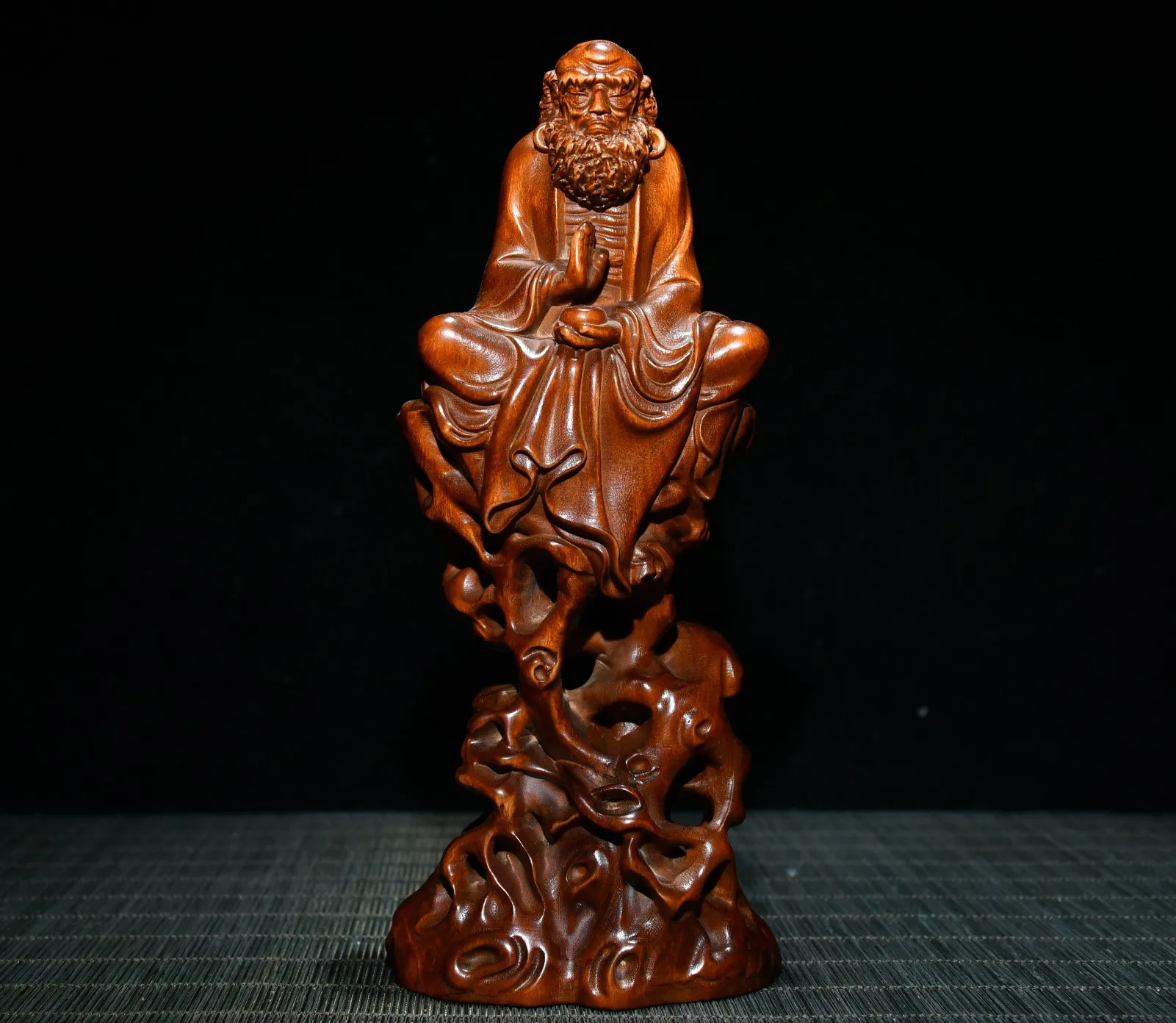

7"Chinese Folk Collection Seikos Old Boxwood Master Dharma Bodhidharma Sitting Buddha Office Ornaments Town House Exorcism