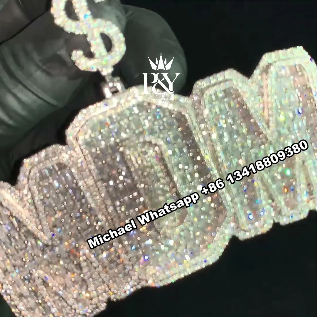 JEWE Custom Hip Hop Chain 925 Silver Real 18k Gold Plated 3D Full Iced Out  Moissanited Diamond Emerald Initial Letter Pendant