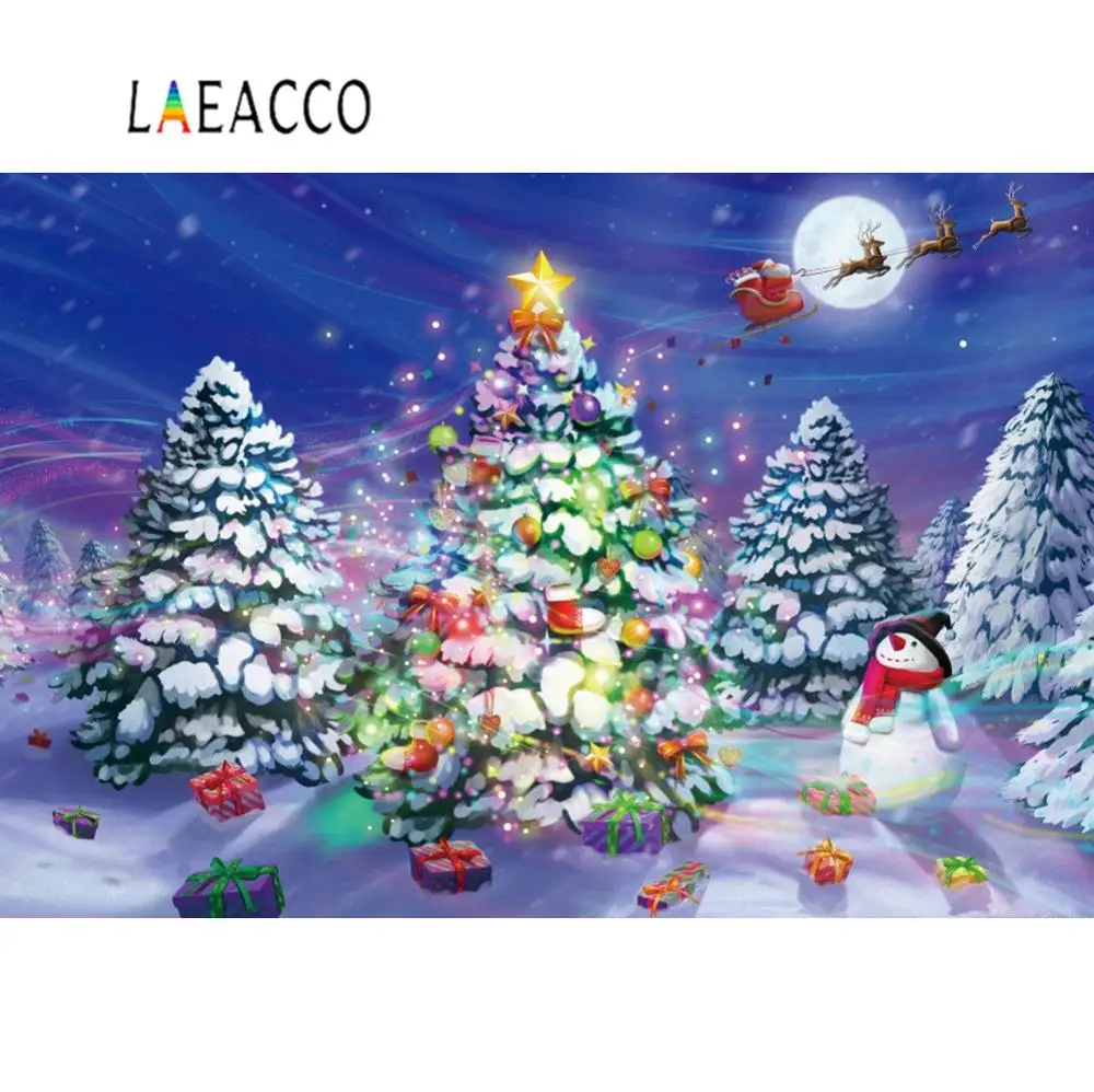 Laeacco Рождественские фоны для фотографии зимние снежные сосны снеговик подарок