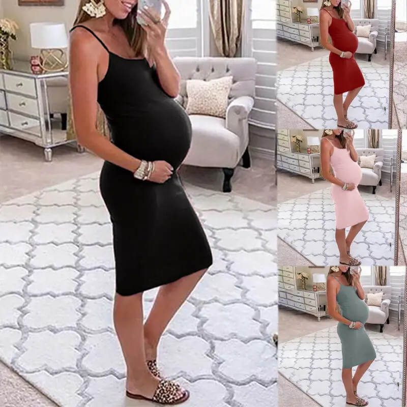 

Emmababy Maternity Clothings Women Summer Pregnant Maternity O Neck Mini Tunic Dress Lady Causal Solid Sundress