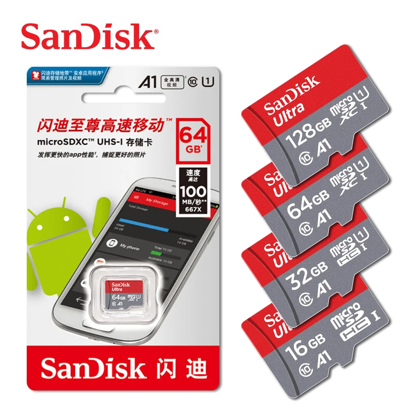 Карта памяти SanDisk A1, 200 ГБ, 128 ГБ, 32 ГБ, 64 ГБ, Micro sd карта, класс 10, UHS-1, флеш-карта памяти, Microsd TF/sd карта s для планшета