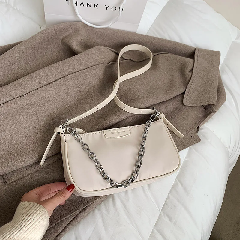 

Women's small bag spring 2021 new trendy simple one-shoulder diagonal underarm bag nylon texture chain small square bag