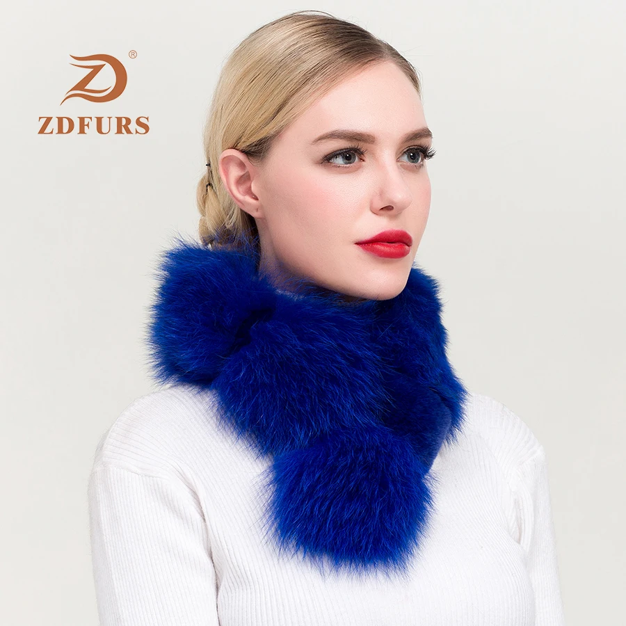 ZDFURS* Real Fox Fur scarf with Rex Rabbit Fur Scarf Natural Fox Fur Muffler fox shawl collar fox Free Shipping