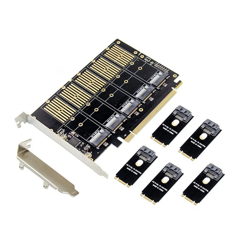 

PCIE Gen3 X16 to 5 Ports M.2 NGFF B-Key SATA 6Gbps Adapter Expansion Card Add 5X B-Key SSD/SATA Hard Drive for CHIA RIG