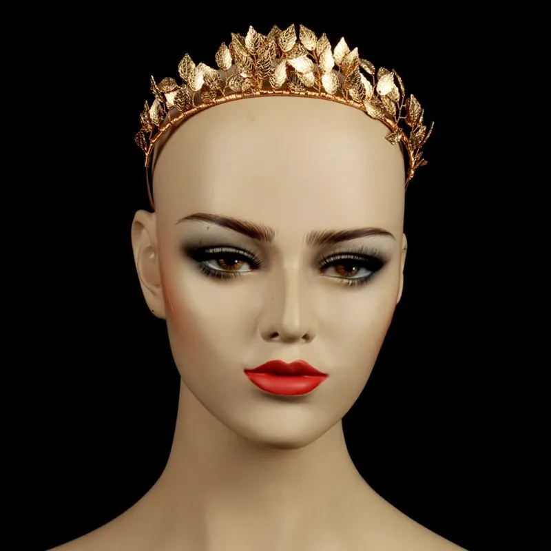 Горячая XD-Греческая богиня лист корона барокко Королева золотой цвет Корона