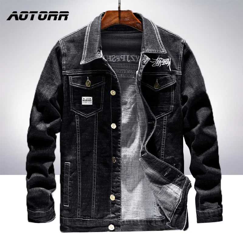 Мужская Уличная приталенная джинсовая куртка мотоциклетная мужская хлопковая
