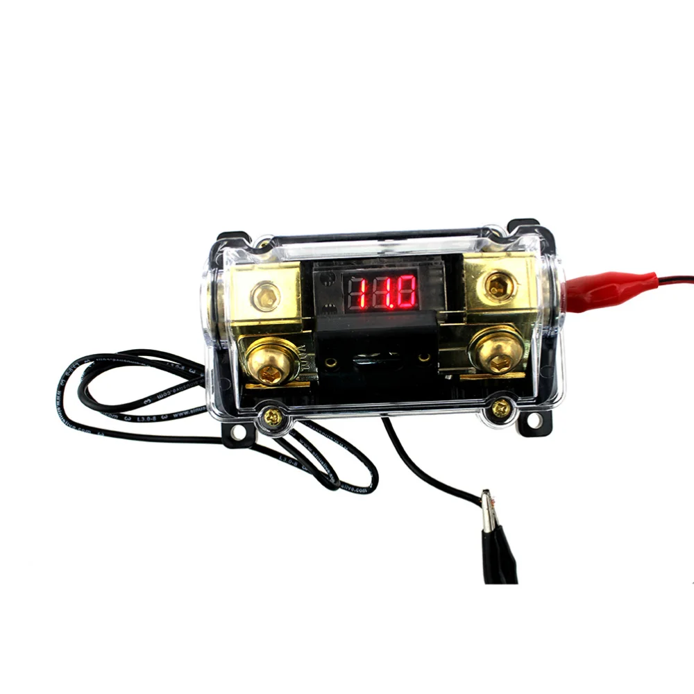 

100A 2-Way Car Audio Power Fuse Holder Stereo Grounding Cable Distribution Block (With Voltage)