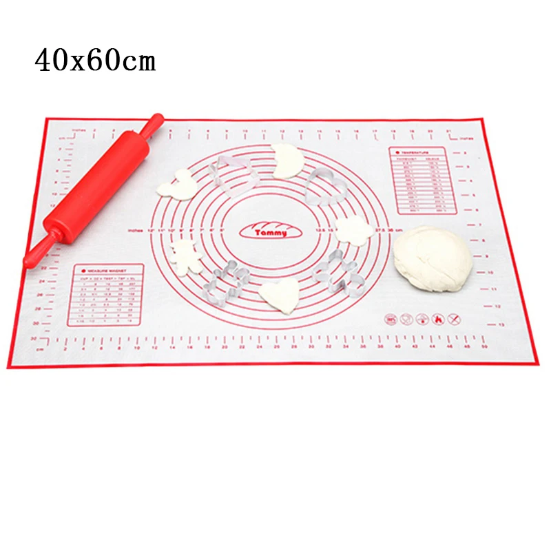 40x60cm red Силиконовый коврик для выпечки с накипью раскатки теста коврик для замеса теста антипригарная Кондитерская печь лайнер формы для выпечки 60*40/40*30 см - Цвет: 40x60cm red