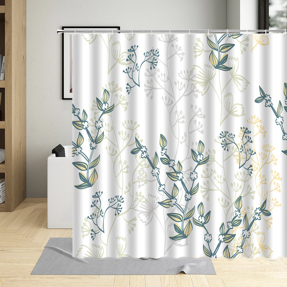 

Pastoral Leaf Plant Green Leaves Shower Curtain Waterproof Polyester Fabric Bathroom Curtains Art Home Decor Screens With Hooks