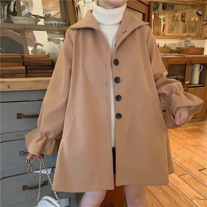 

Зимнее плотное шерстяное пальто, однотонное популярное Свободное пальто средней длины, однотонное зимнее теплое плотное Женское пальто в с...