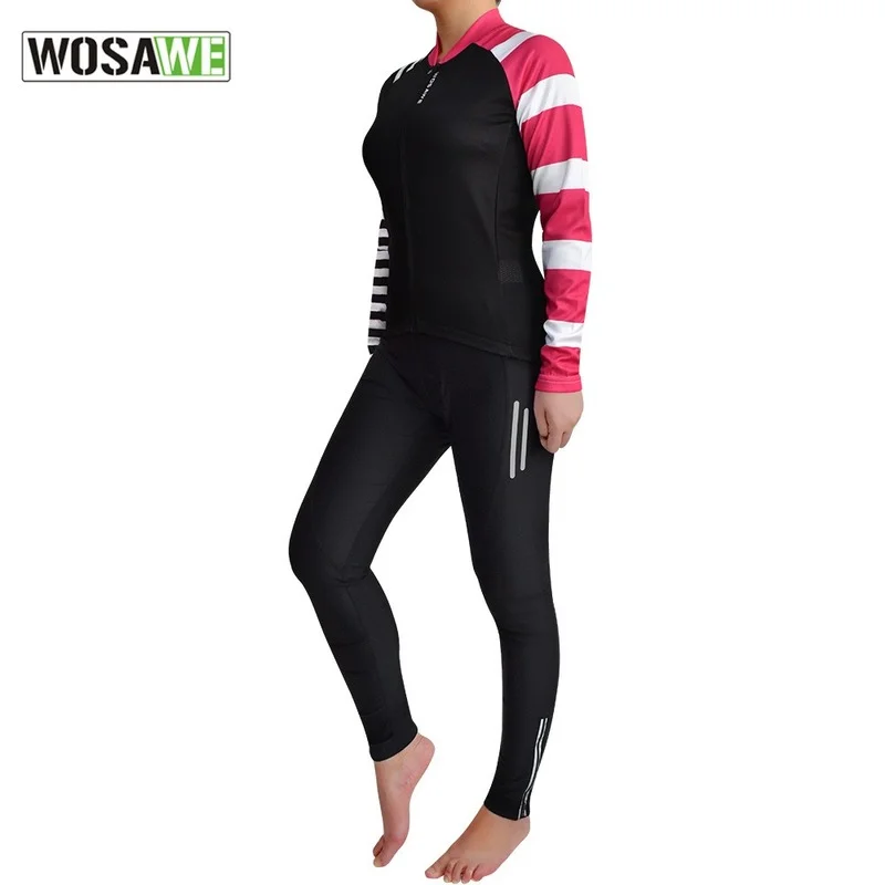 

WOSAWE Spring and Summer Cycling Long-sleeved Suit Bicycle Suit Silicone Cushion Trousers Women's Striped Top