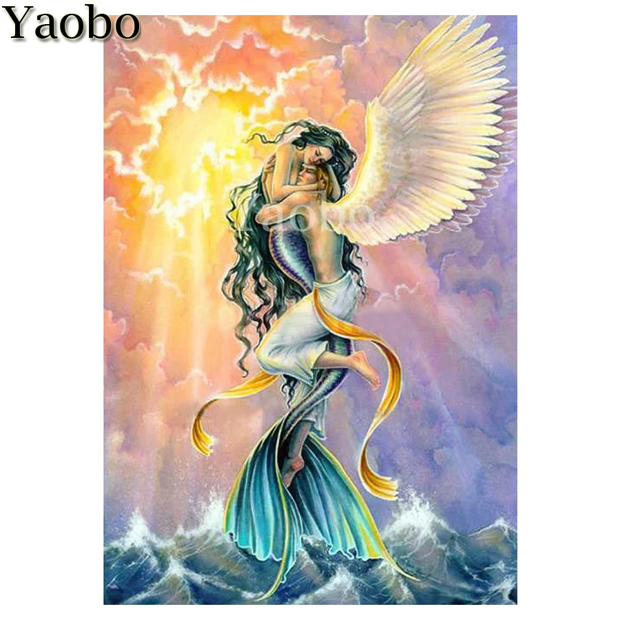 

Full Square Drill Embroidery Rhinestones Diy 5D Diamond Painting Angel Mermaid Couple Embroidery Cross Stitch Mosaic Handicrafts