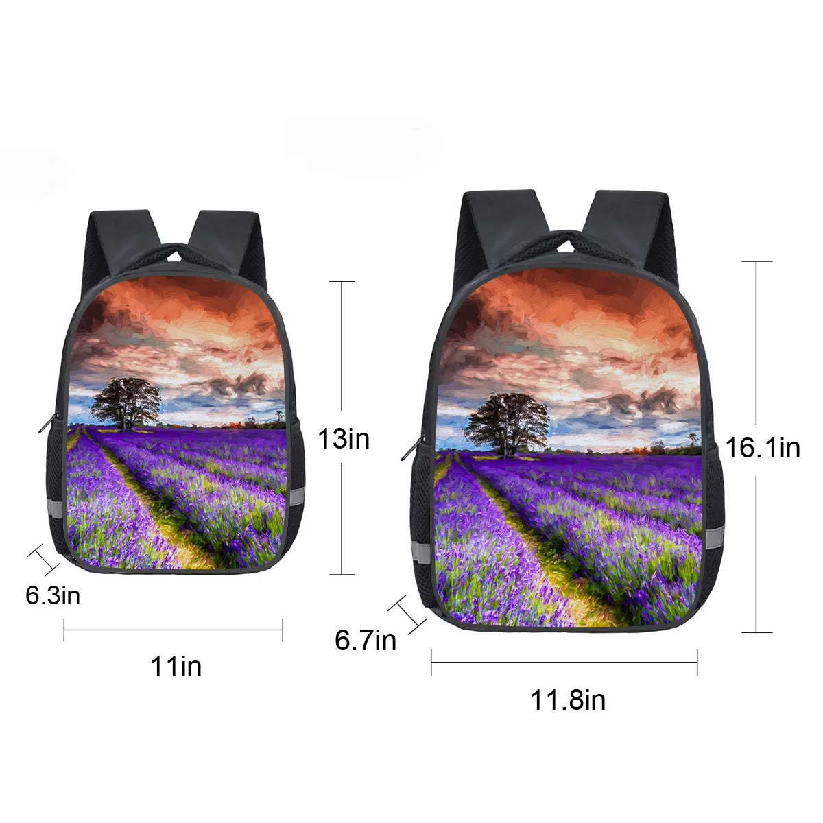 Oil Painting Style Lavender Field Laptop Backpacks School Bag Child Book Sports Bags Bottle Side Pockets Student | Багаж и сумки