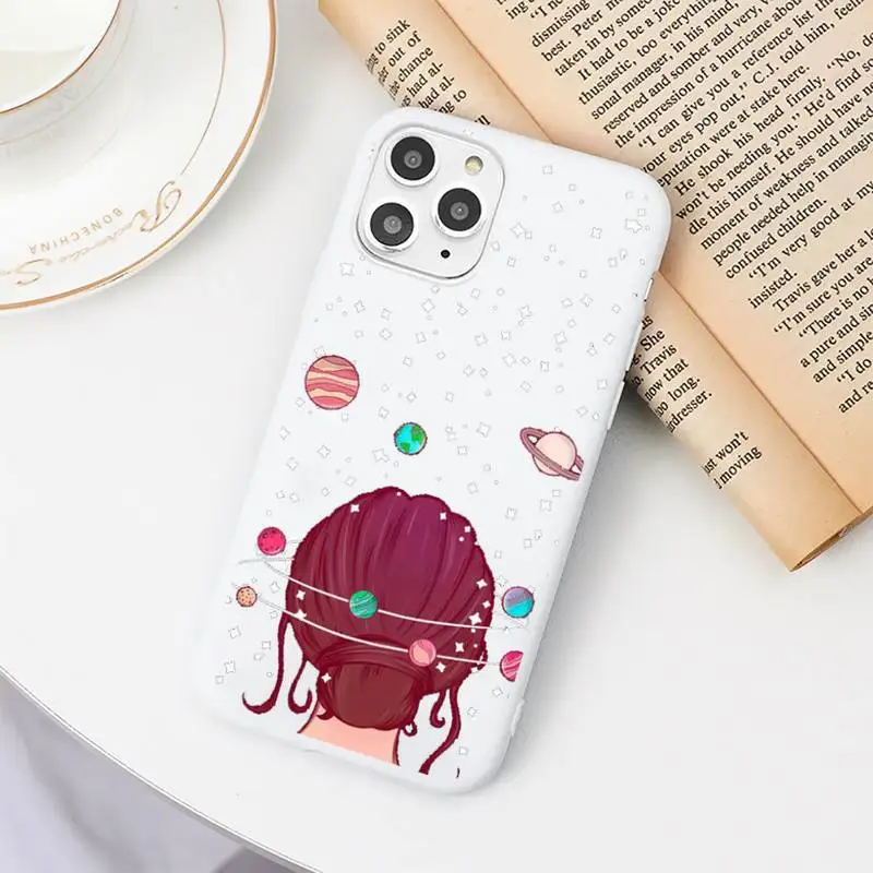

Cute Cartoon Astronaut Planet Phone Case Candy Color White for iPhone 11 pro XS MAX 8 7 6 6S Plus X 5S SE 2020 XR