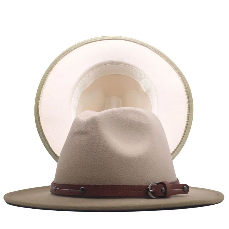 

Шляпа фетровая для мужчин и женщин, элегантная фетровая Федора с широкими полями, двухцветная, с пряжкой для ремня, для церкви и вечеринок