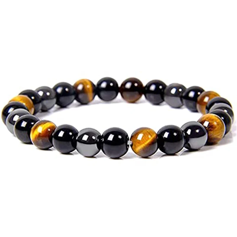 

Triple Protection Bracelet For Protection Bring Luck And Prosperity Hematite Black Obsidian Tiger Eye Stone Bracelets