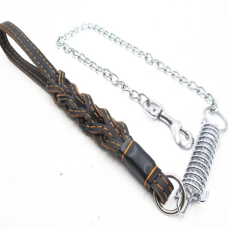 Большая поводок из мягкой натуральной кожи для собак цепь нержавеющей стали